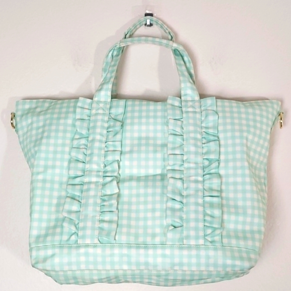 Stoney Clover Lane Ruffle Tote Bag Mint Chip Gingham - Picture 4 of 16